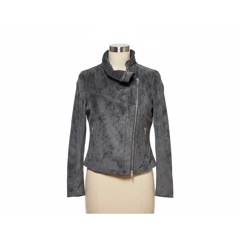 Blank NYC Faux Suede Moto Jacket Asymmetrical Zip Gray Medium
